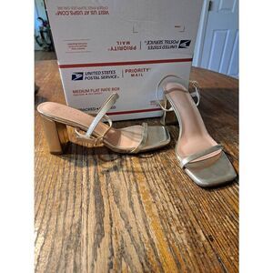 8 Simmi Size 6 Calista Gold Metallic Square Open Toe Ankle Strap Shoes Sandals